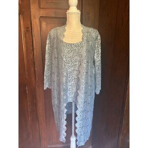 R+M Richards Turquoise Sequined Lace  Jacket & Top Womens‎ 14 Open Front